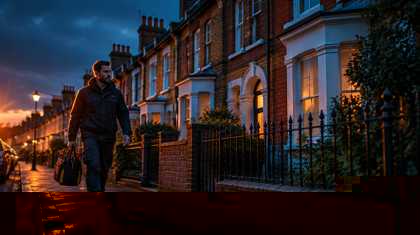 Smart Air & Heat engineer outside a London terraced house